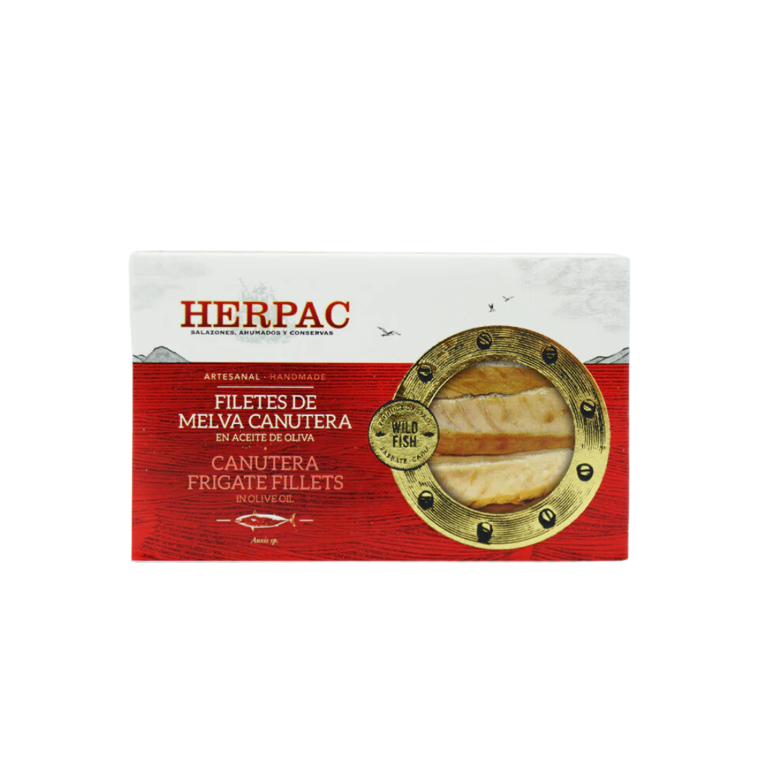 FILETE DE MELVA CANUTERA EN ACEITE DE OLIVA LATA 125 gr - HERPAC